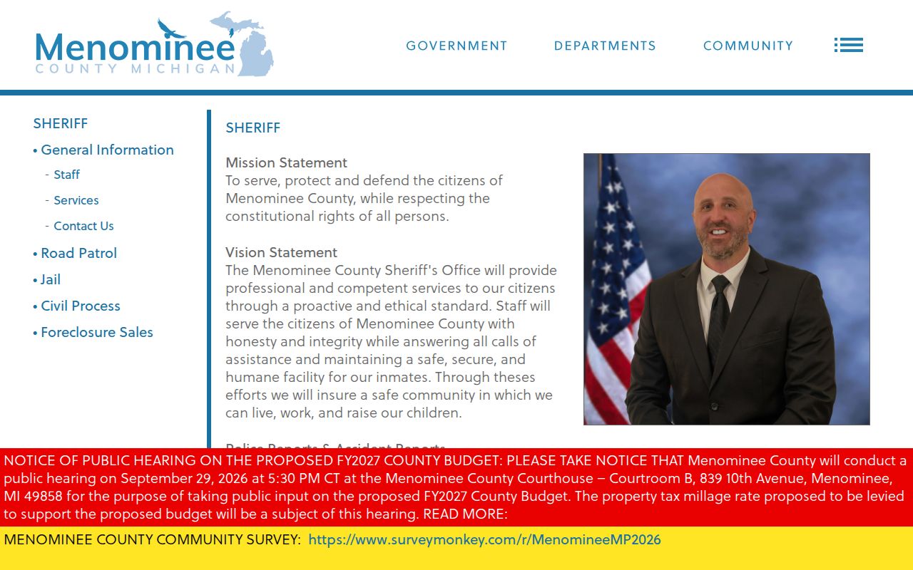 Official Menominee County Sheriff department webpage