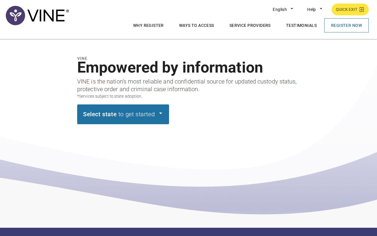 VINELink custody search and notification service landing page