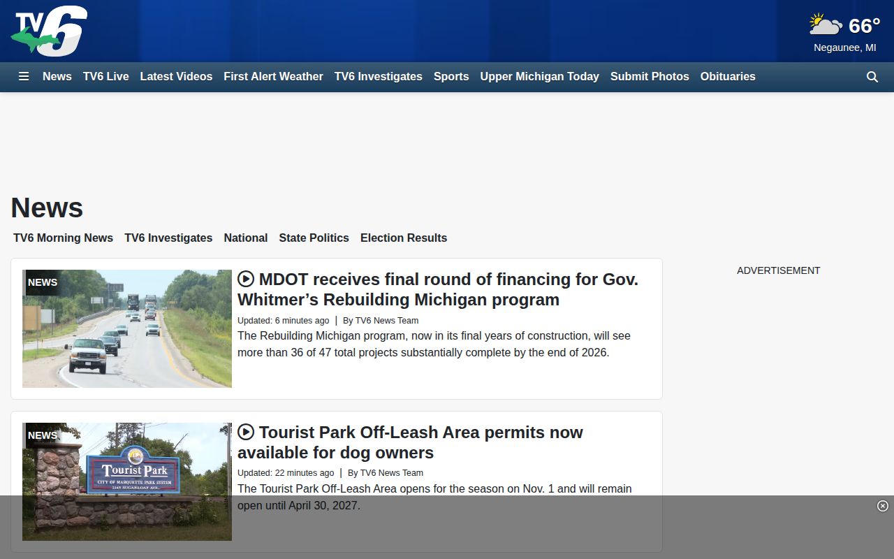 Upper Michigan's Source regional news webpage