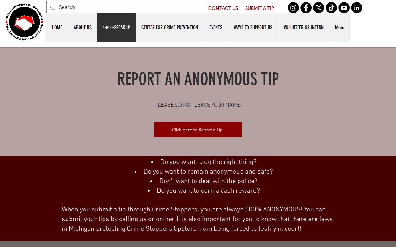 Crime Stoppers anonymous tip submission webpage